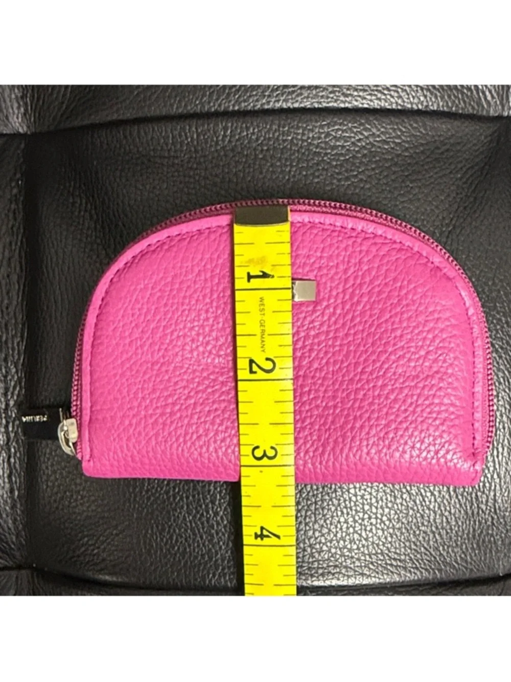 Perlina Hot Pink Pebbled Leather Zip Cosmetic Pouch